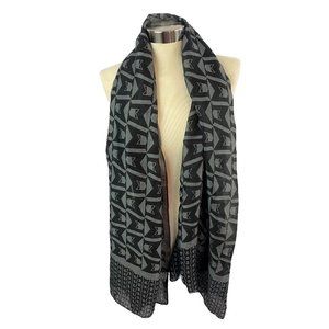 Mephisto Lightweight Black Gray Print Scarf 70 x 28"